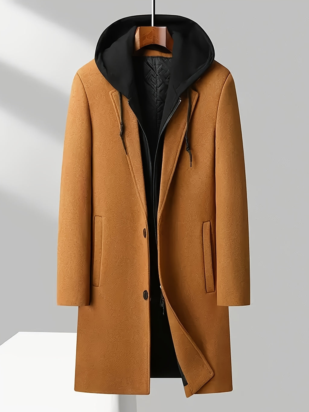 Manteau trench en velours pour homme, 30 % laine, capuche amovible