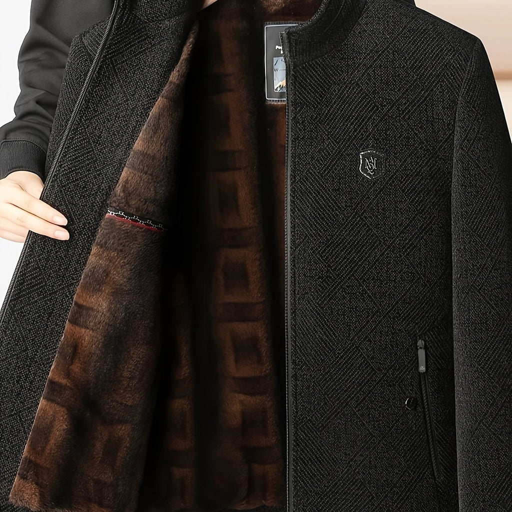 Veste longue, à col montant, noir, coloris brun café, détail