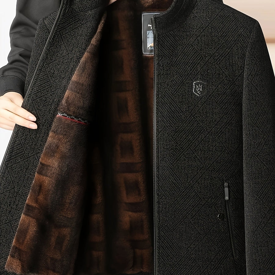 Veste longue, à col montant, noir, coloris brun café, détail