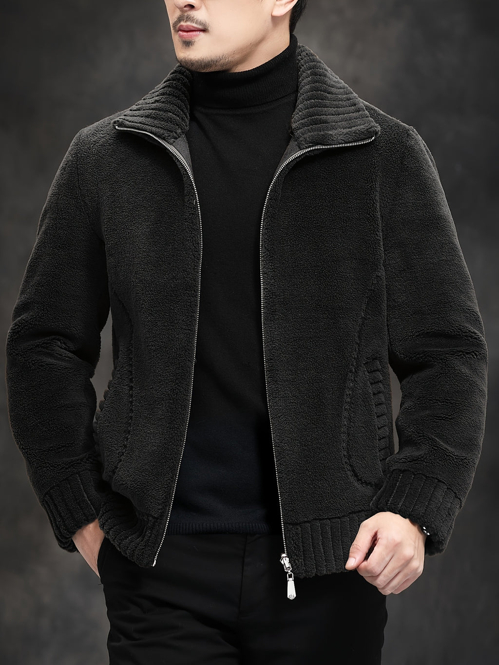 Veste en fausse fourrure pour homme, col montant, cinq coloris