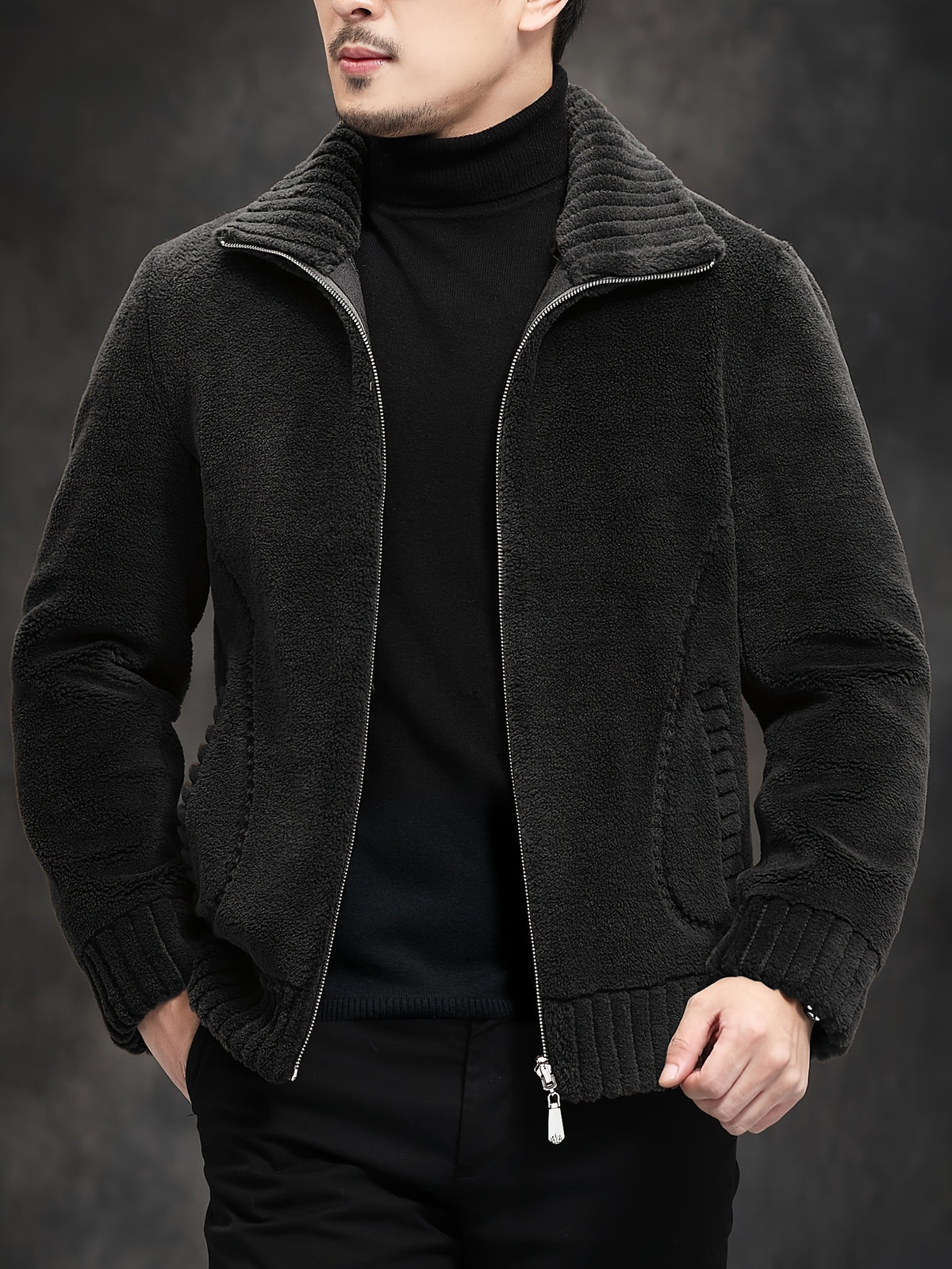 Veste en fausse fourrure pour homme, col montant, cinq coloris