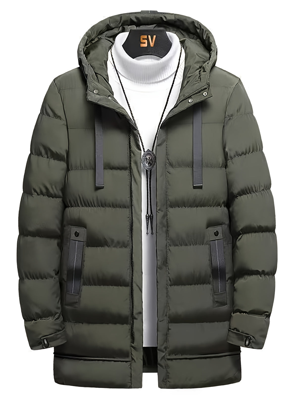 Manteau pour homme, à capuche, vert fougère