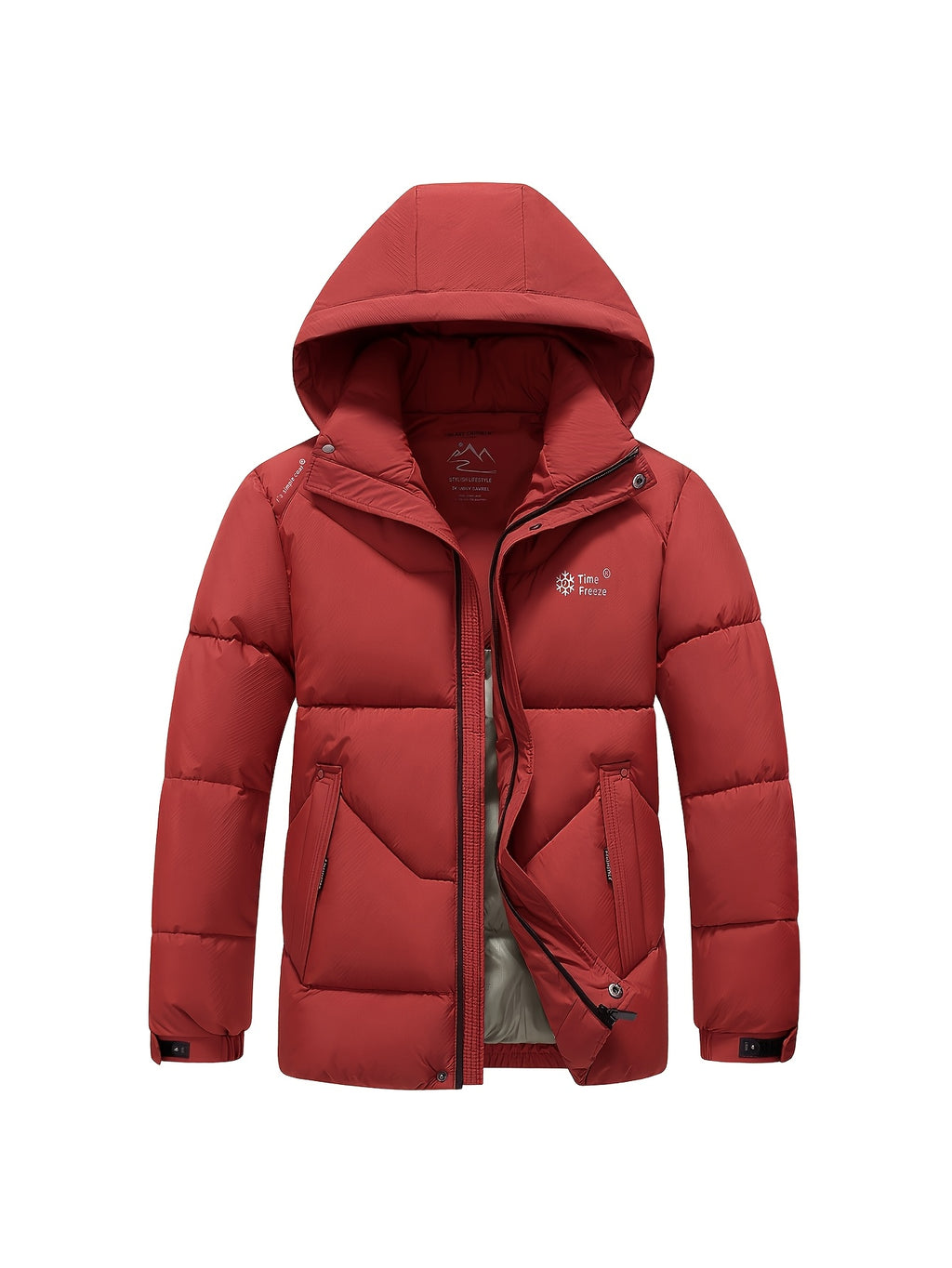 Veste matelassée pour homme, coupe-vent, à capuche, rouge brique