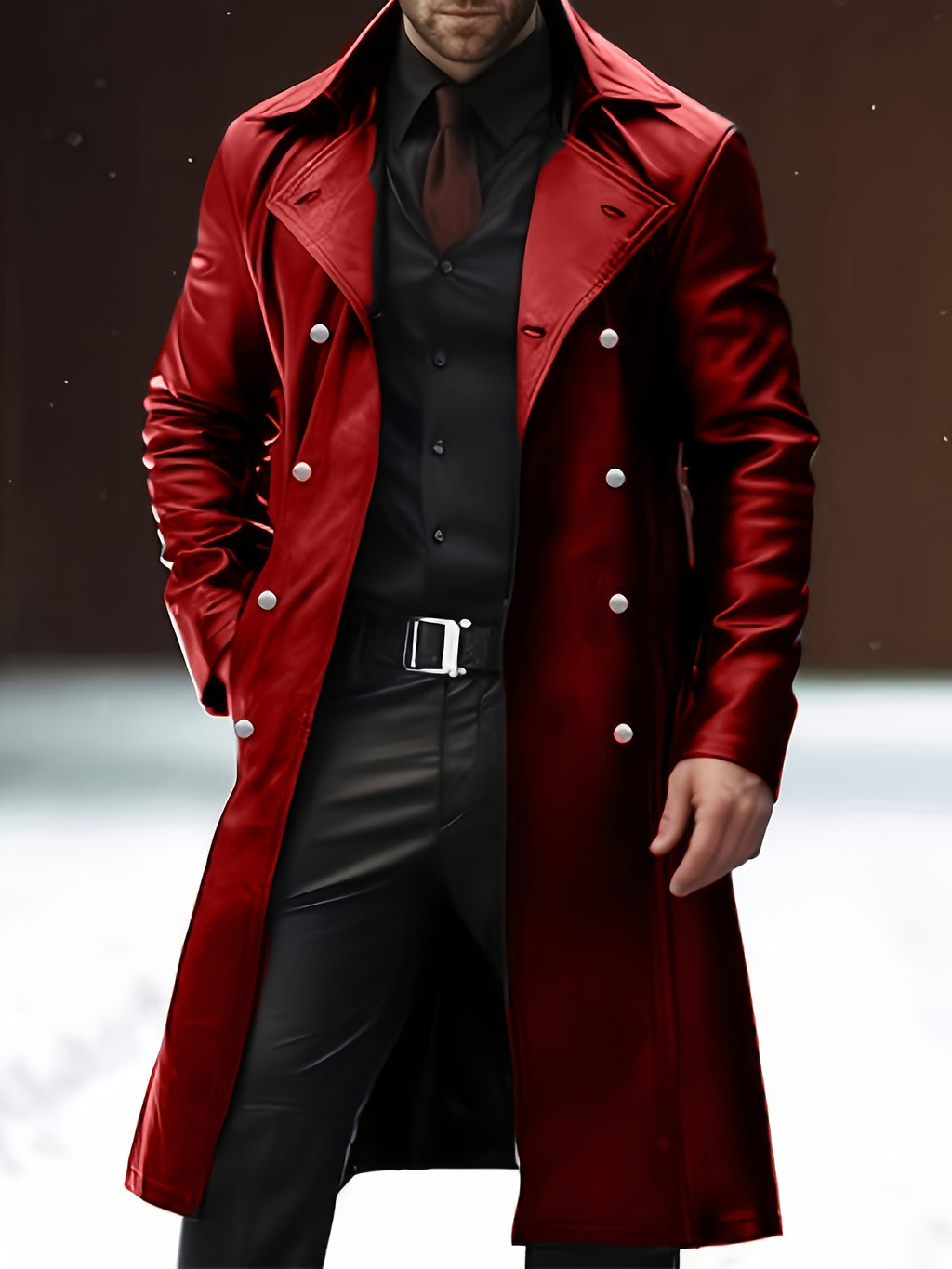 Manteau mi-long, à revers, noir, détail du vêtement