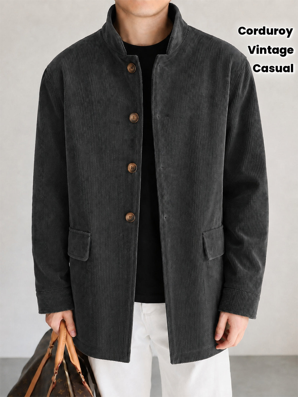 Manteau pour homme, velours côtelé, à col montant
