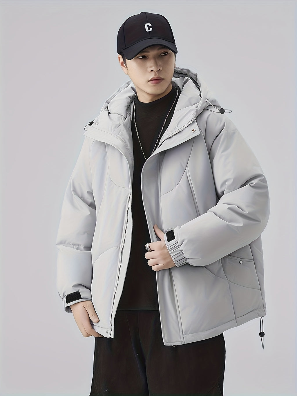 Manteau matelassé pour homme, patchwork, à capuche