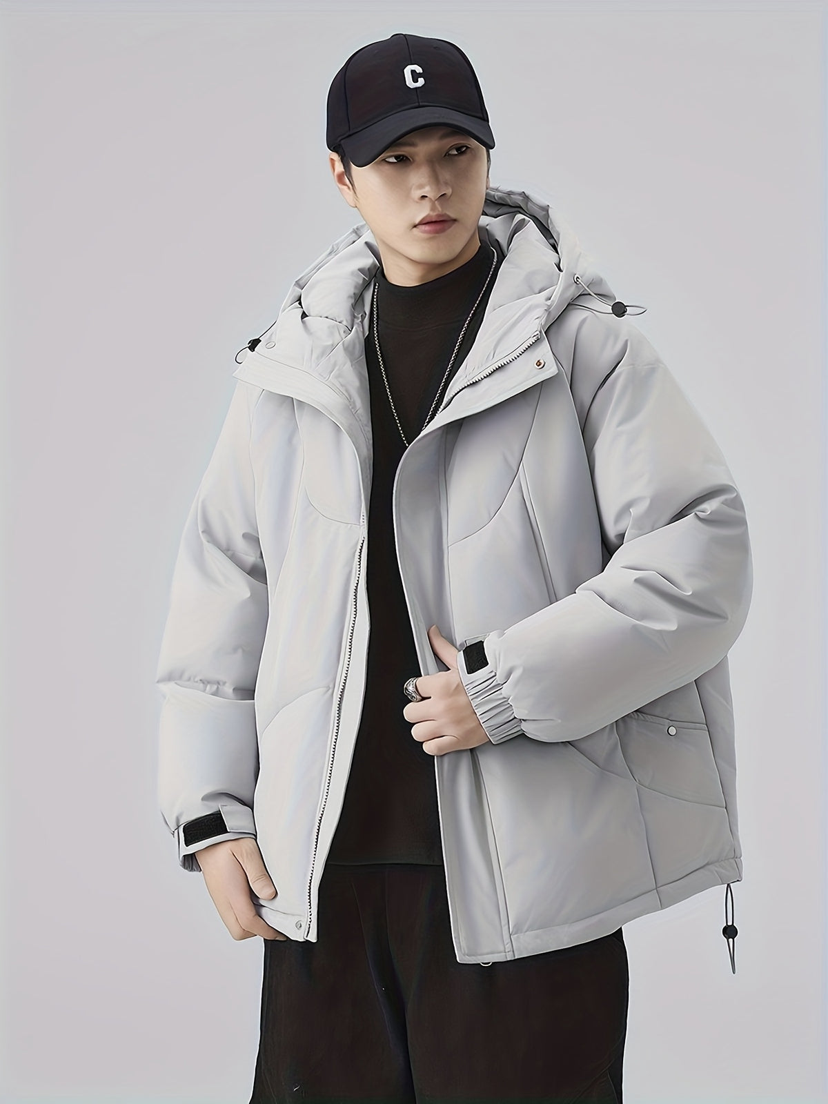 Manteau matelassé pour homme, patchwork, à capuche
