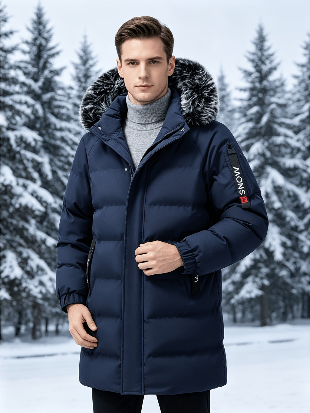 Manteau matelassé pour homme, capuche amovible, col montant