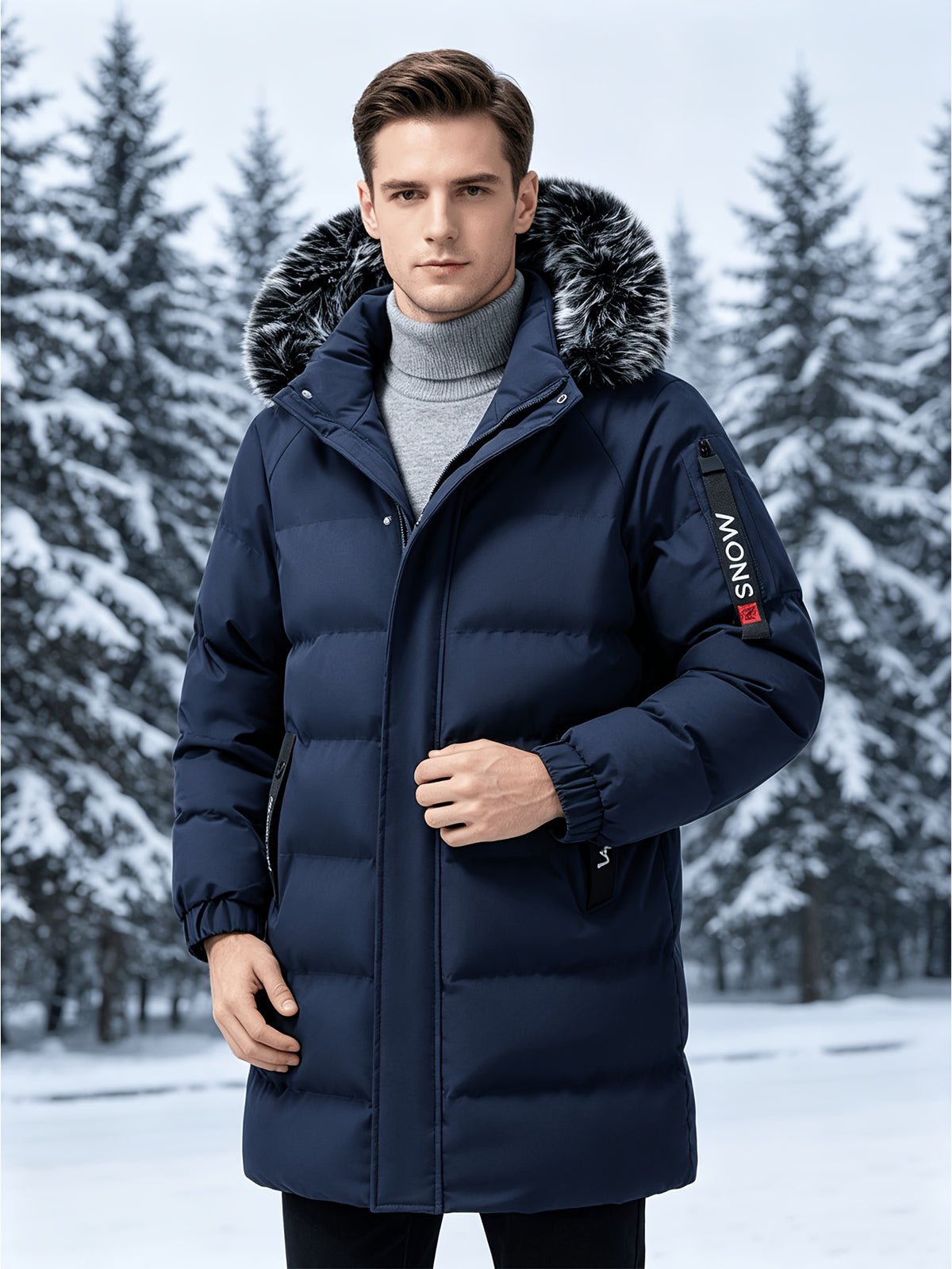 Manteau matelassé pour homme, capuche amovible, col montant