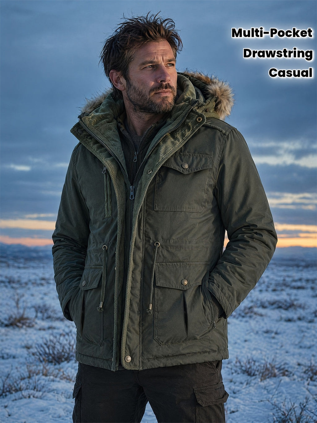 Veste pour homme, à capuche, kaki