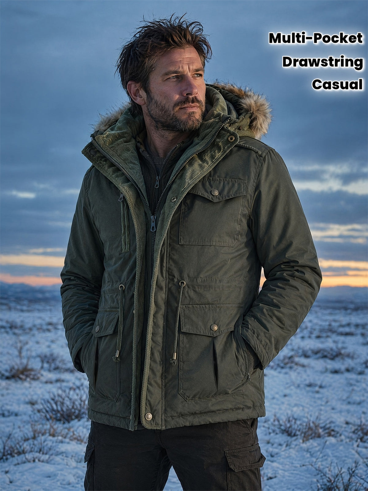 Veste pour homme, à capuche, kaki