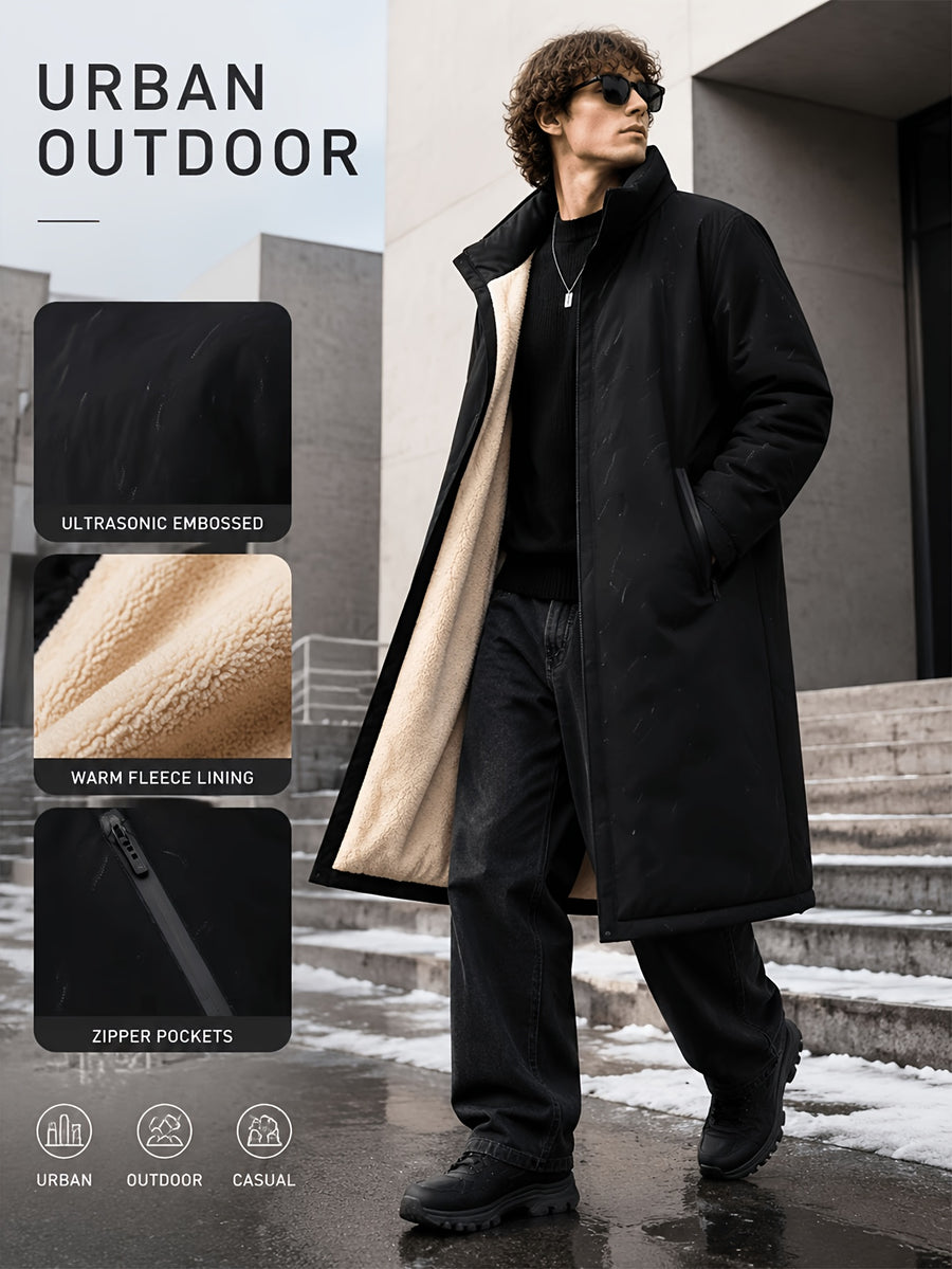 Veste long, à col montant, noir, détail du vêtement