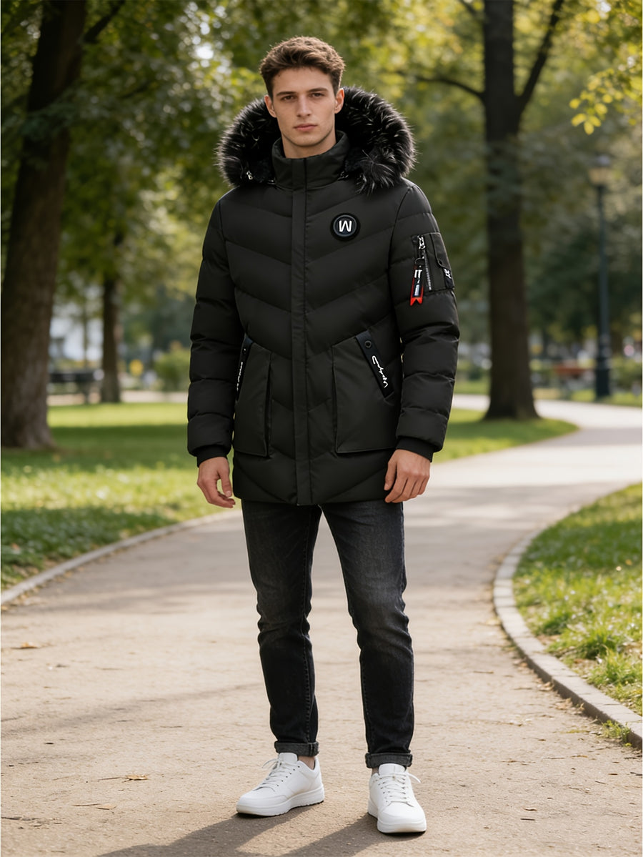 Veste matelassée, capuche amovible, bleu marine, détail du vêtement