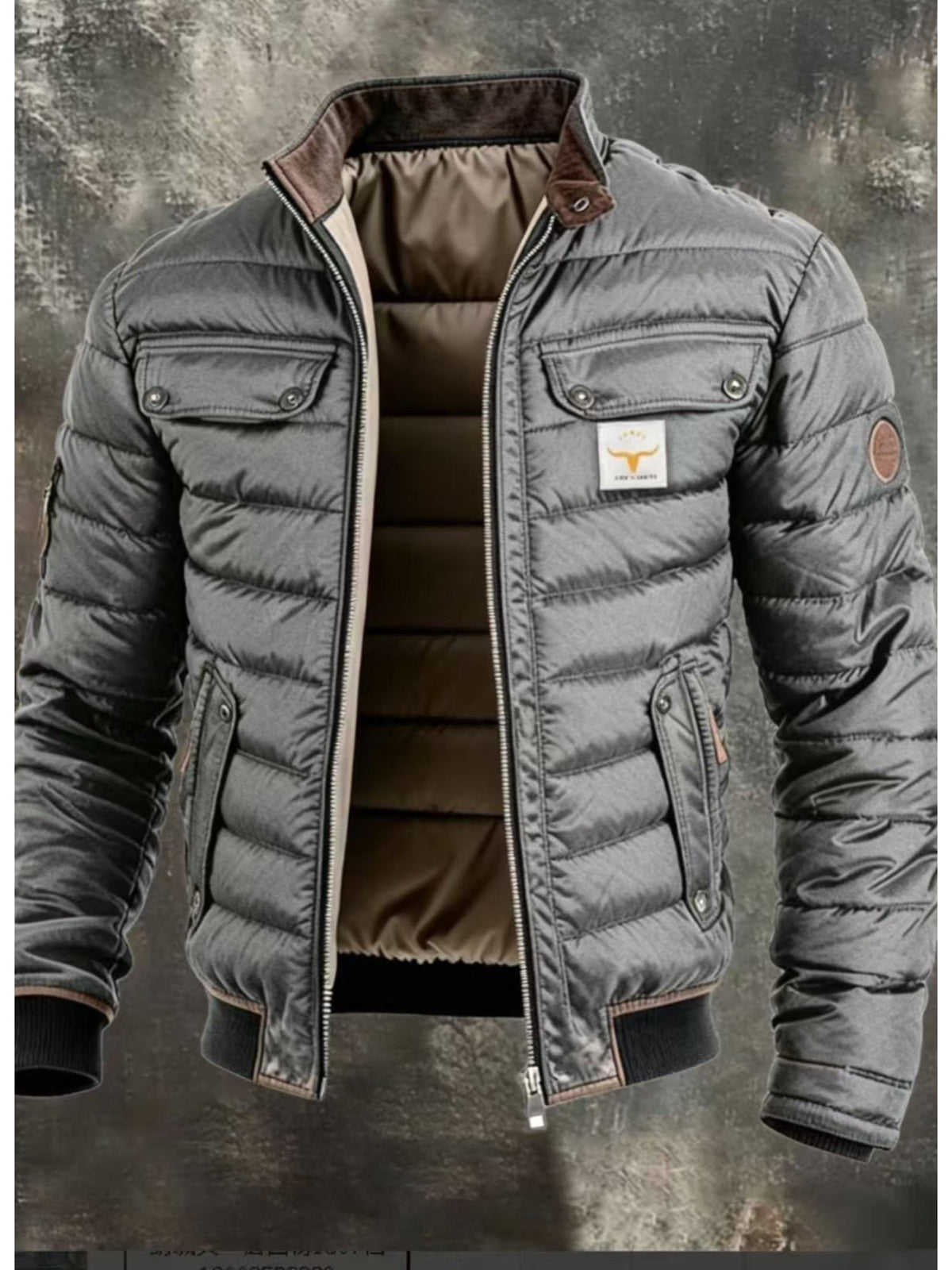 Veste matelassée pour homme, à col montant, gris