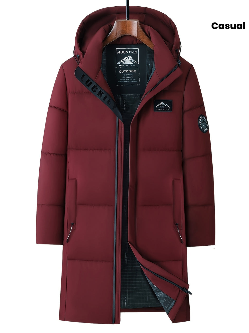 Manteau matelassé pour homme, coupe-vent, à capuche, rouge