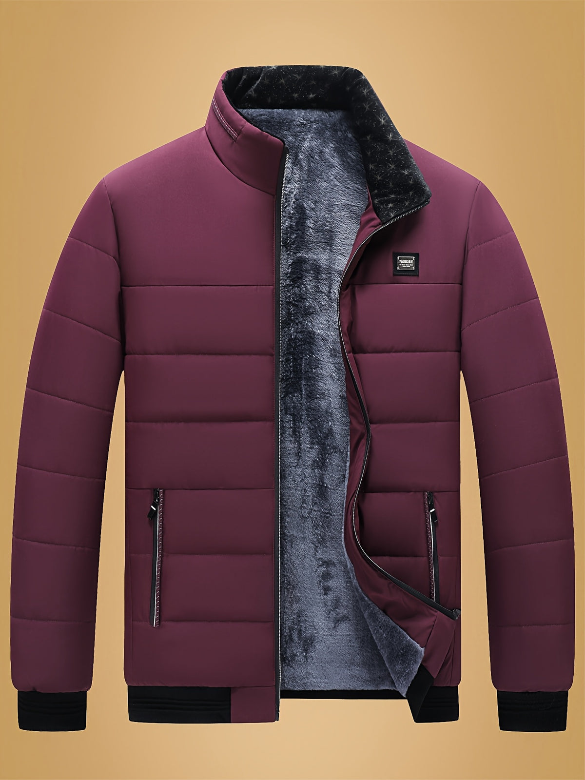 Manteau pour homme, à col montant, noir
