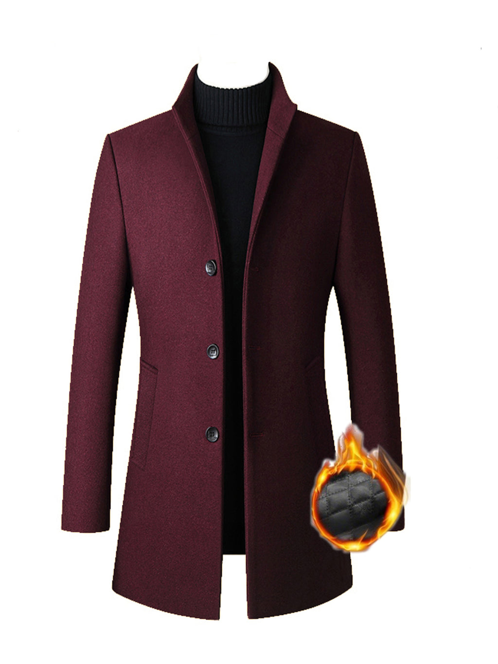 Manteau coupe-vent pour homme, 40 % laine, col montant