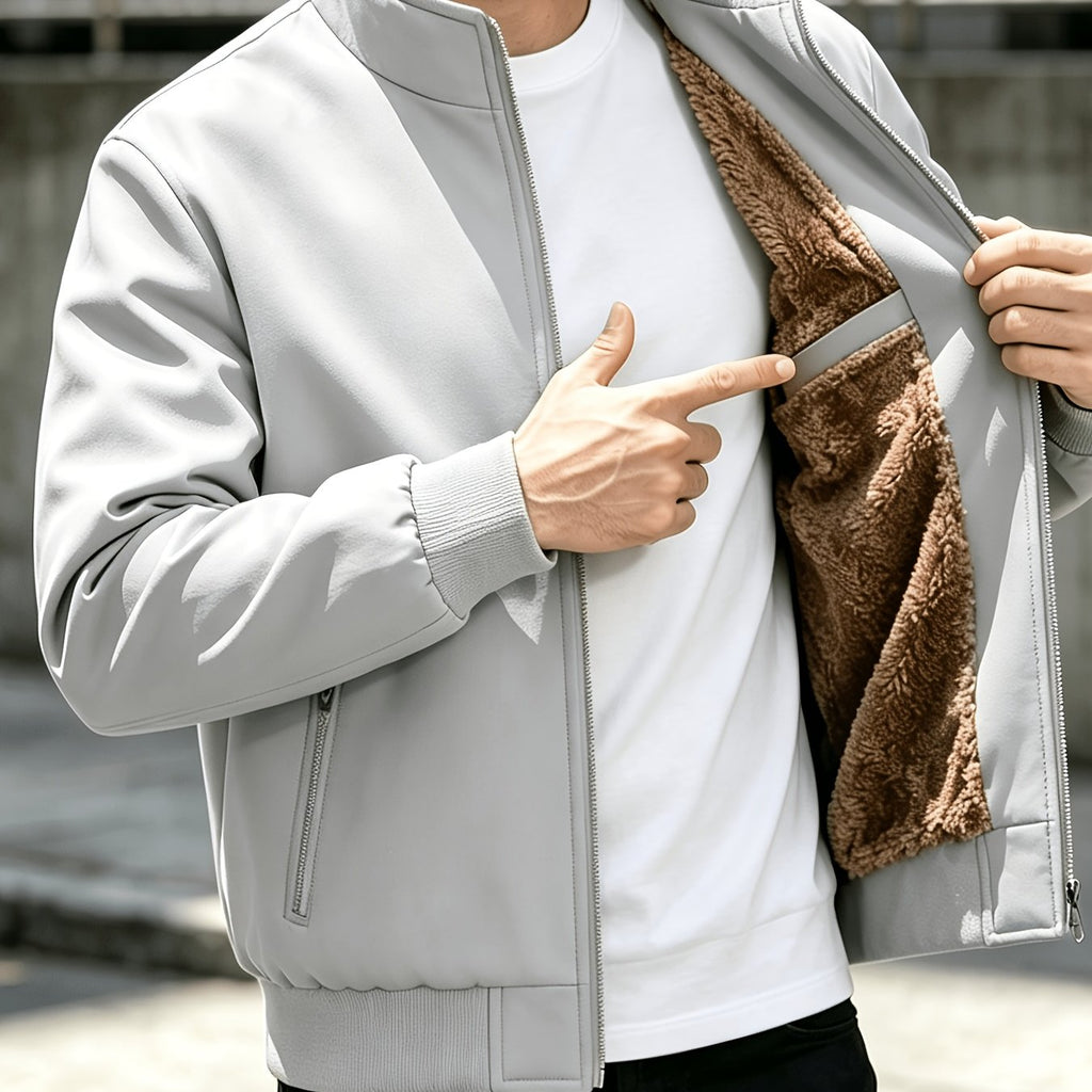 Veste, à col montant, brun jaunâtre, coloris gris clair