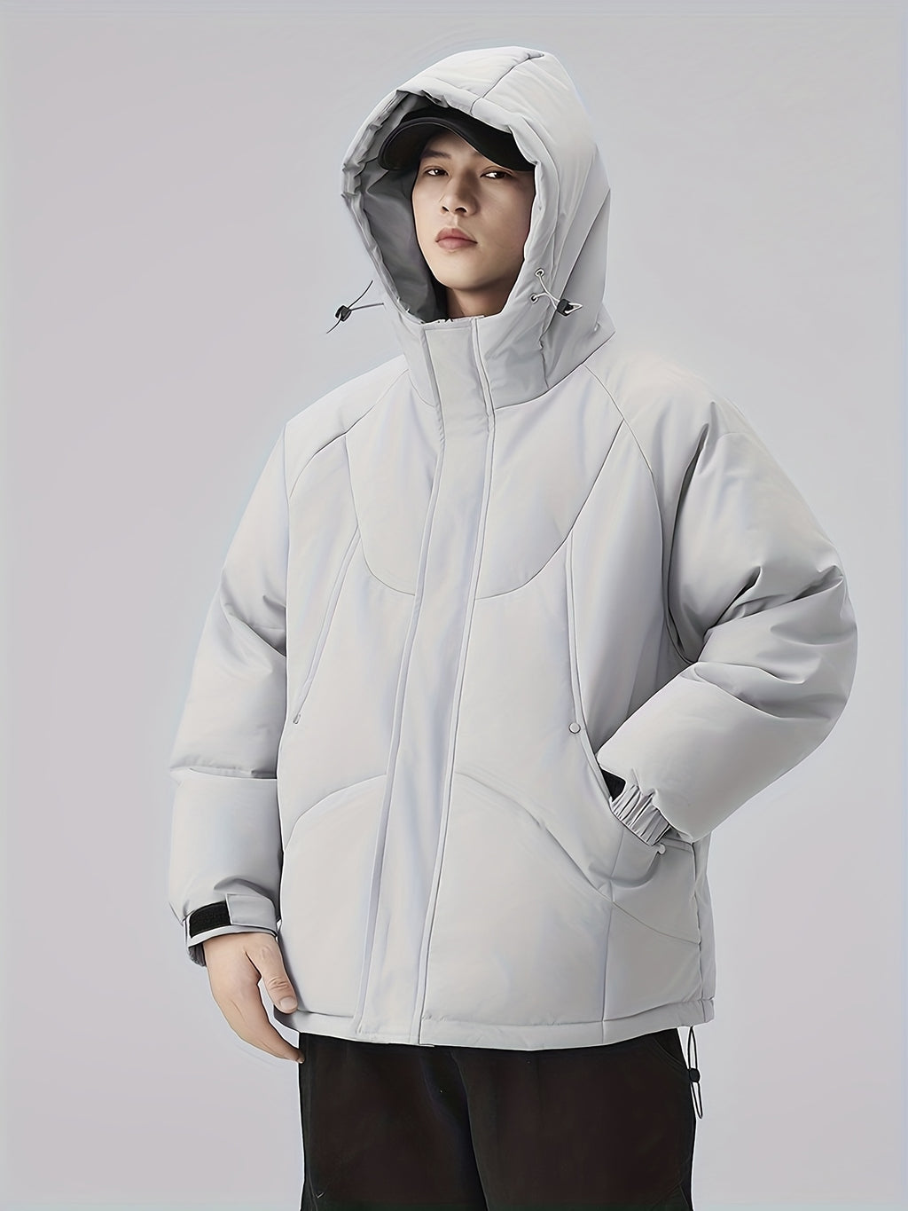 Manteau matelassé pour homme, patchwork, à capuche