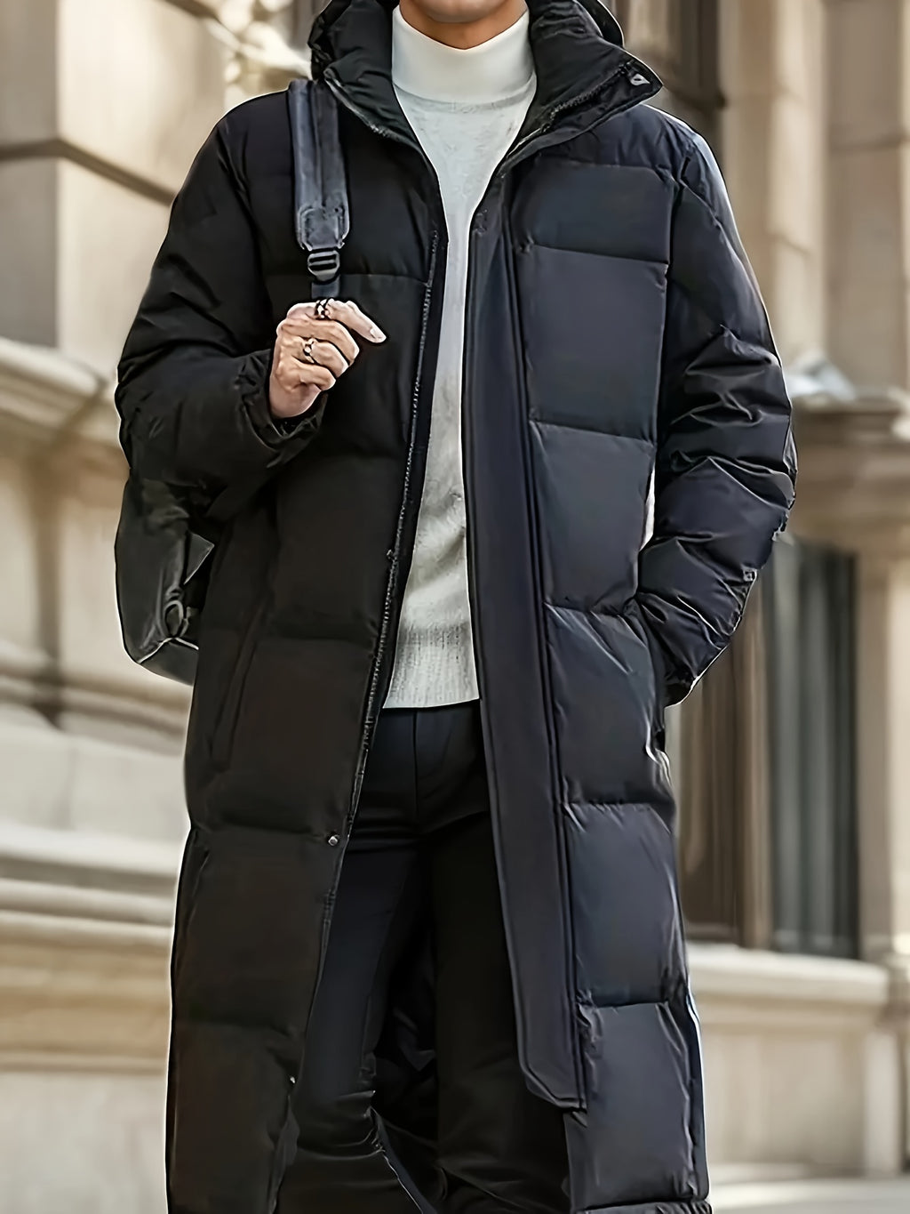 Manteau matelassé long pour homme, coupe-vent, à capuche, long