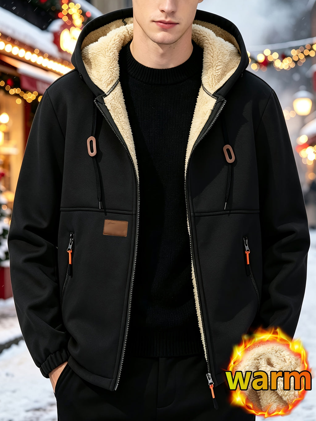 Manteau long pour homme, polaire, à capuche