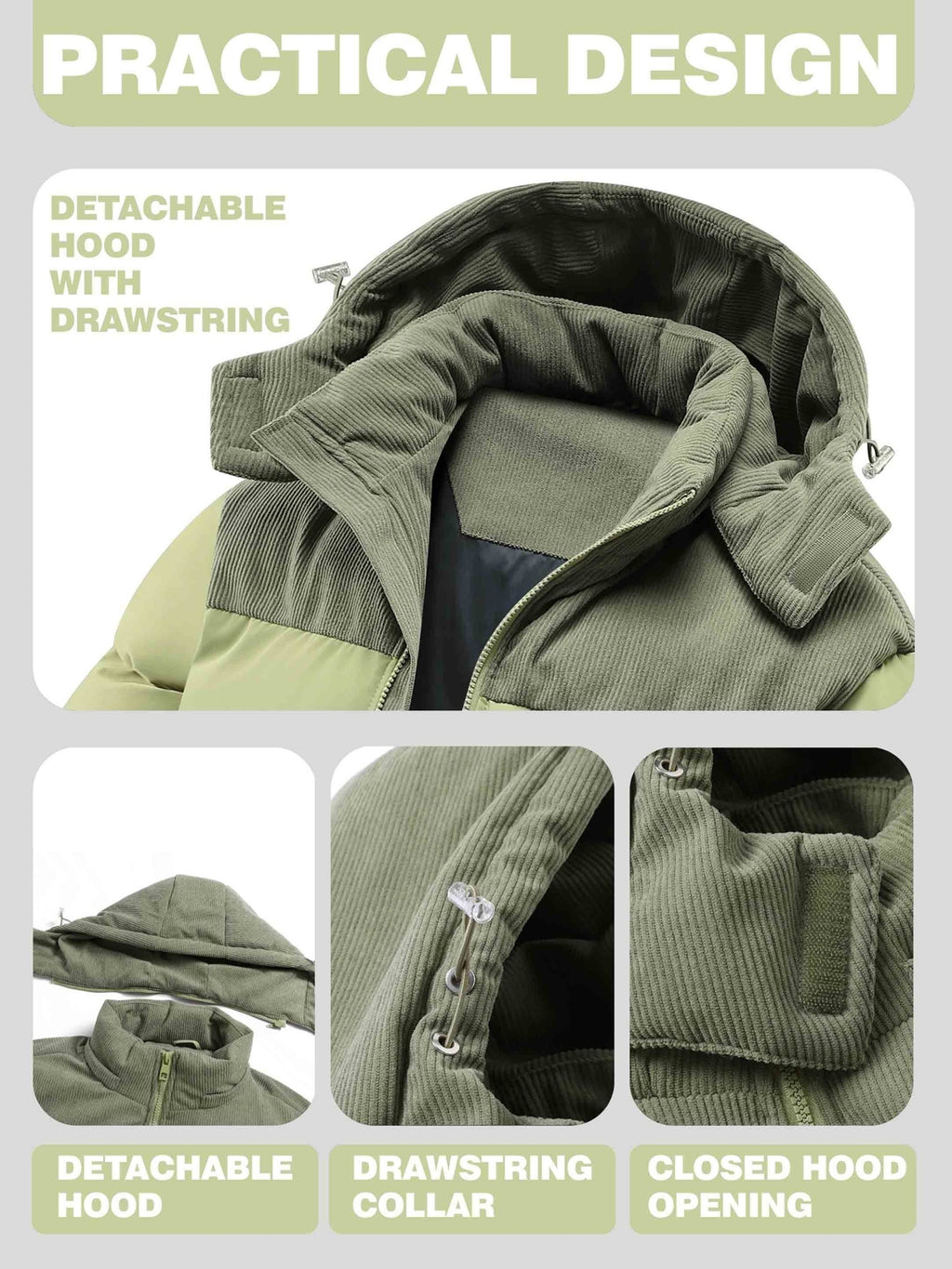 Manteau matelassé pour homme, à capuche, vert