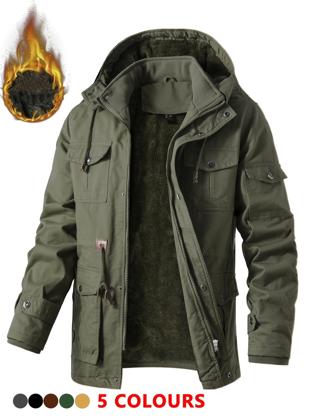 Veste mi-long pour homme, capuche amovible