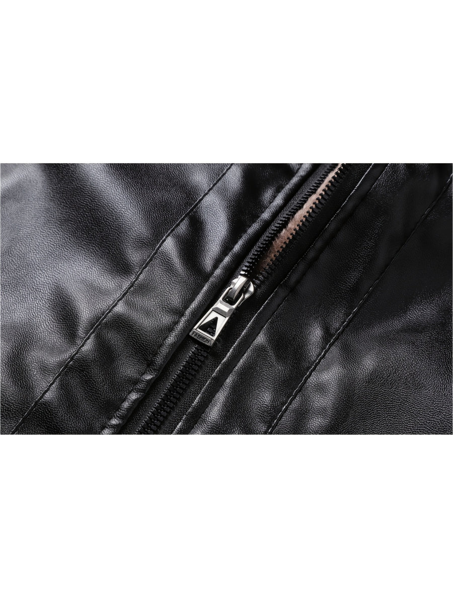 Veste en cuir PU, polaire, à revers, noir, photo 7