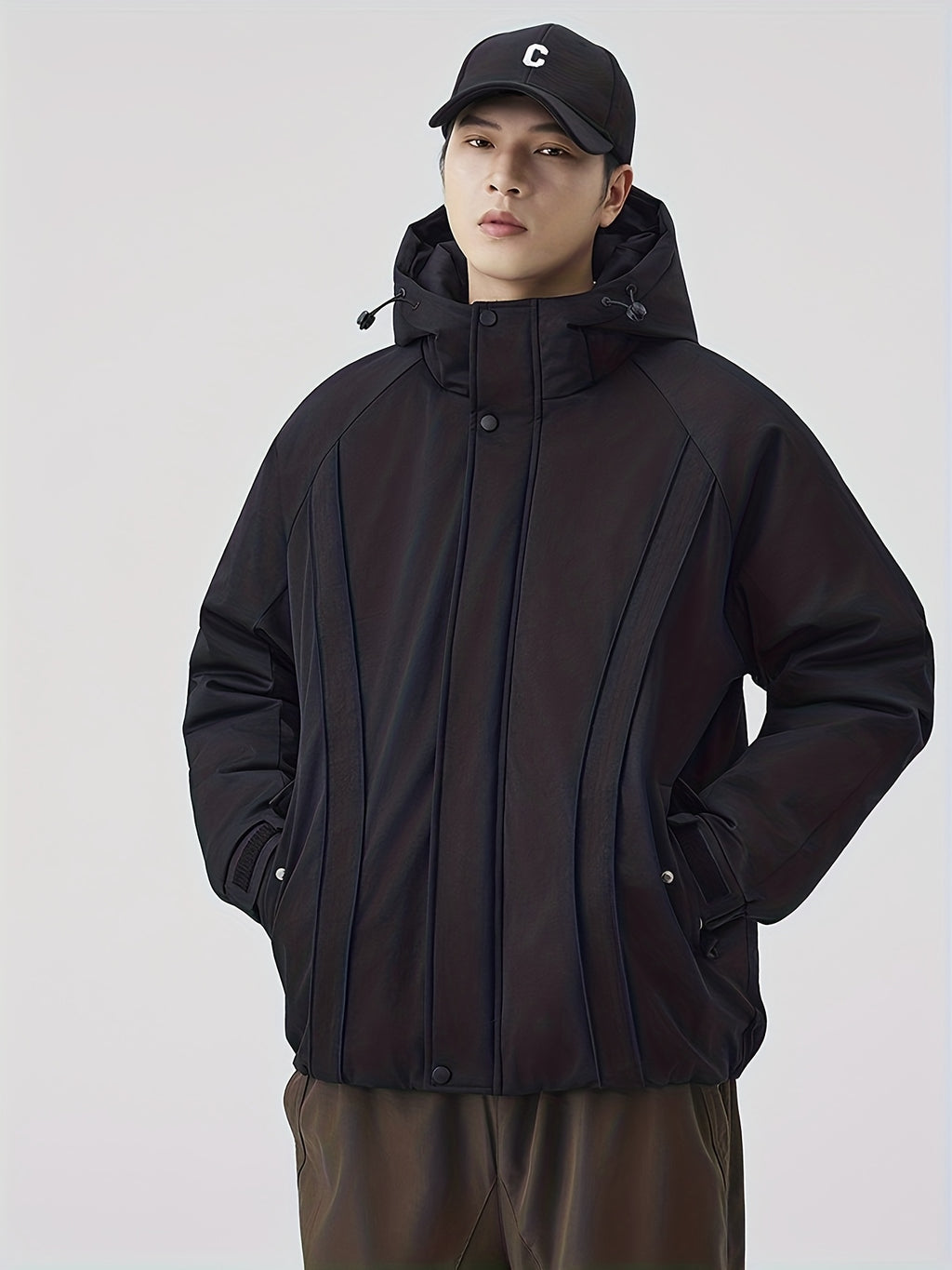 Manteau matelassé pour homme, à capuche, noir