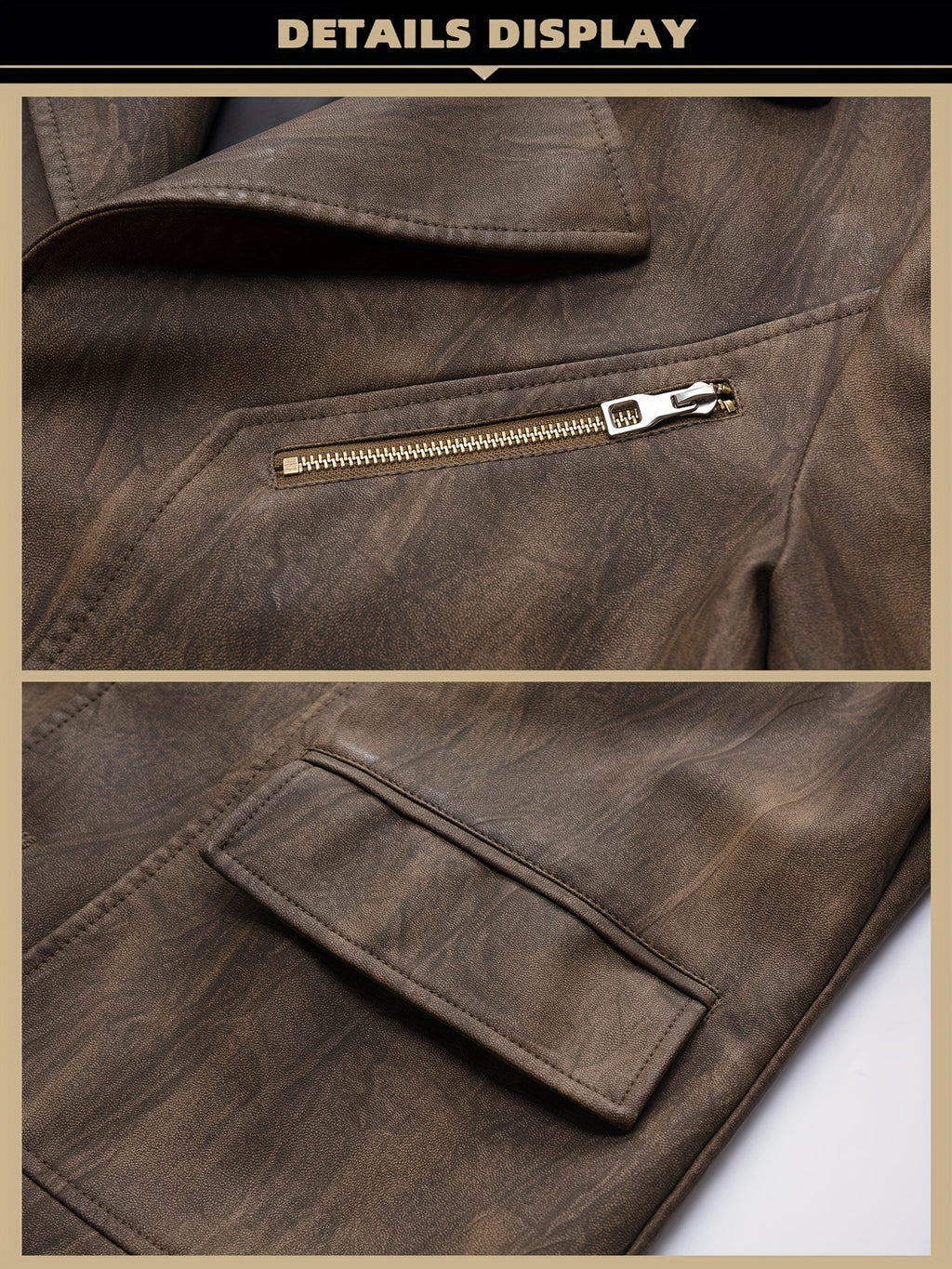 Manteau en cuir PU long, à revers, détail du vêtement