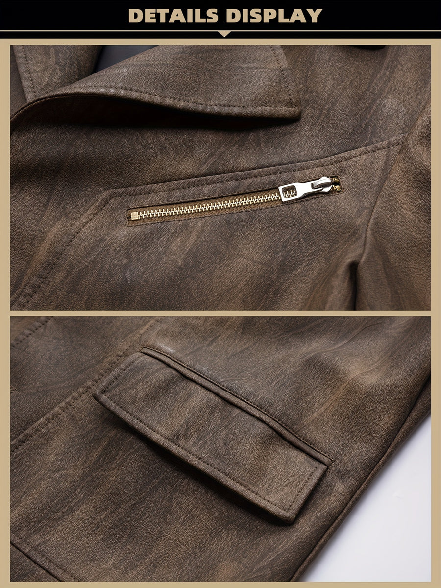 Manteau en cuir PU long, à revers, détail du vêtement