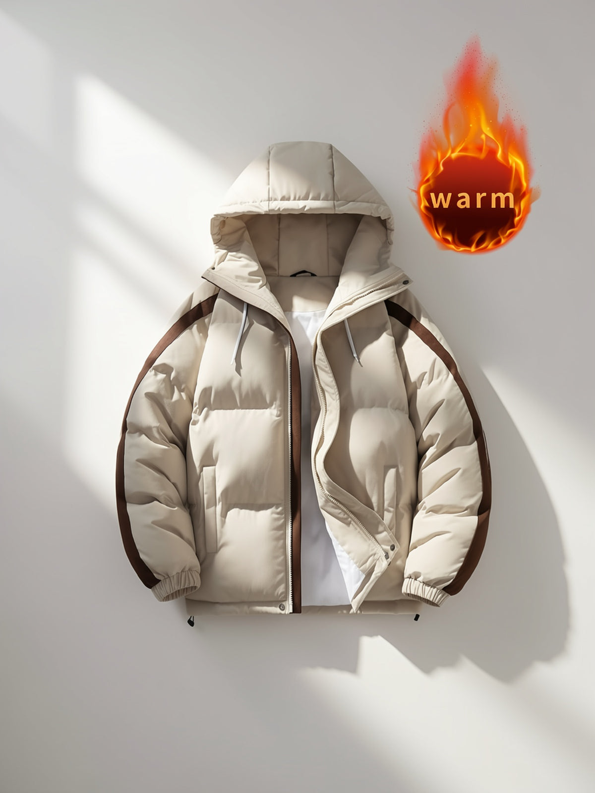 Manteau matelassé pour homme, à capuche, abricot beige