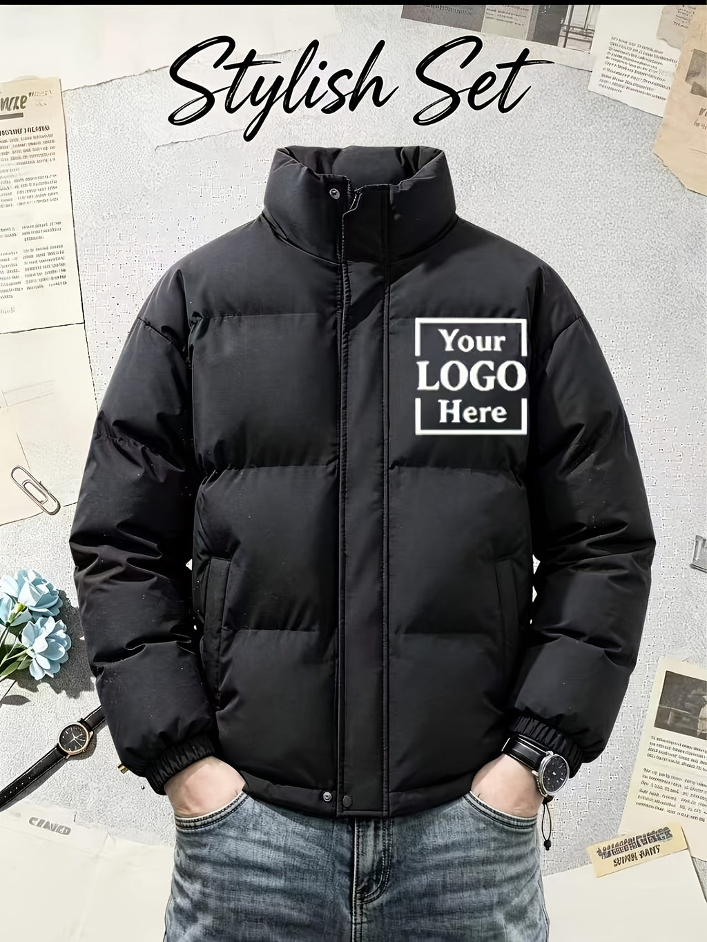 Veste matelassée pour homme, à col montant, beige
