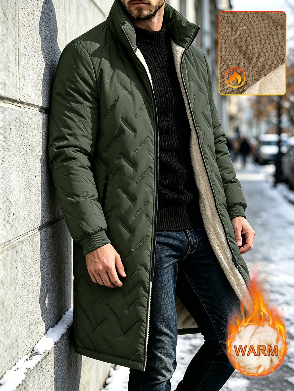 Veste matelassée long pour homme, à col montant