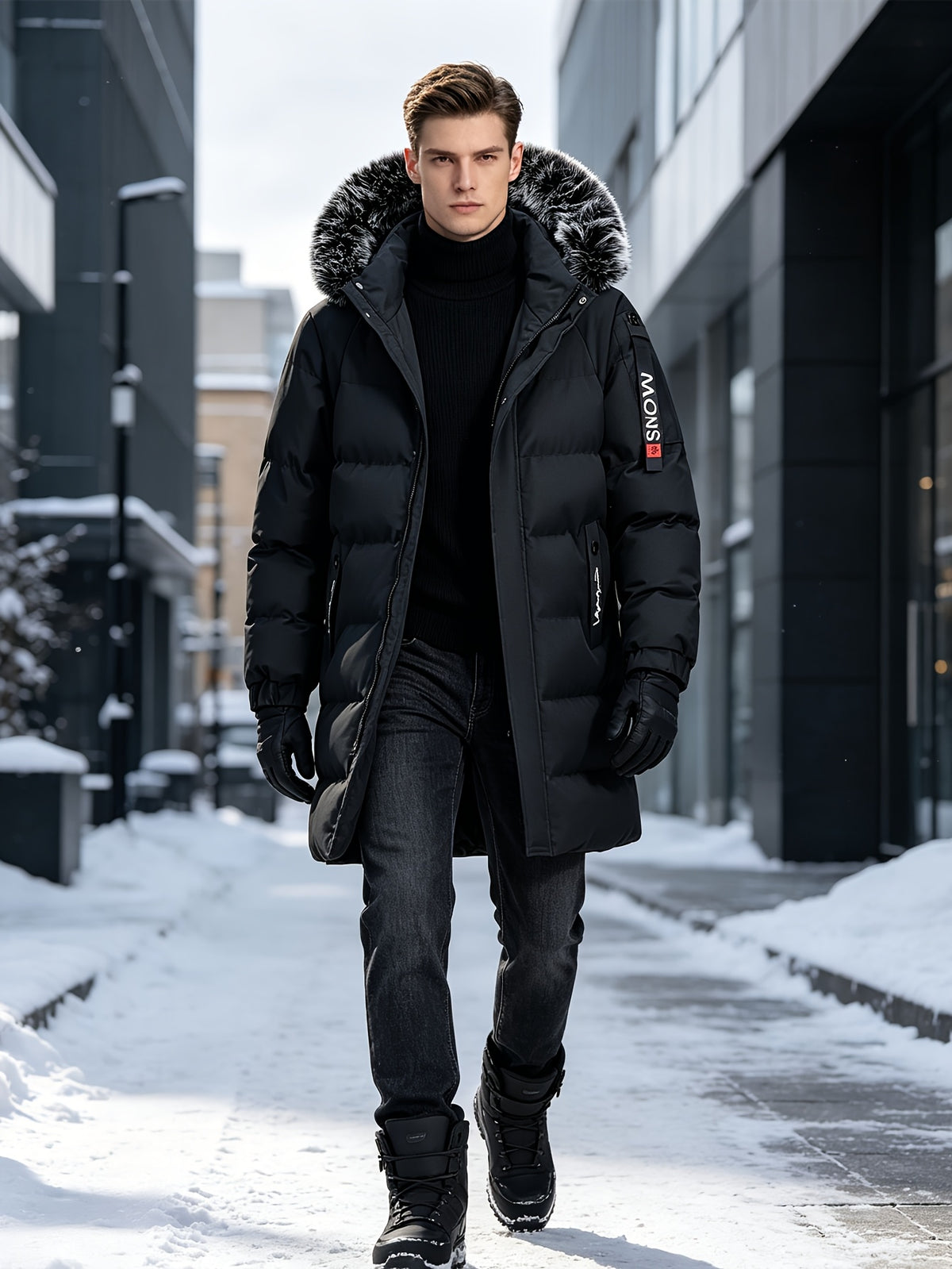 Manteau pour homme, à capuche, vert armée