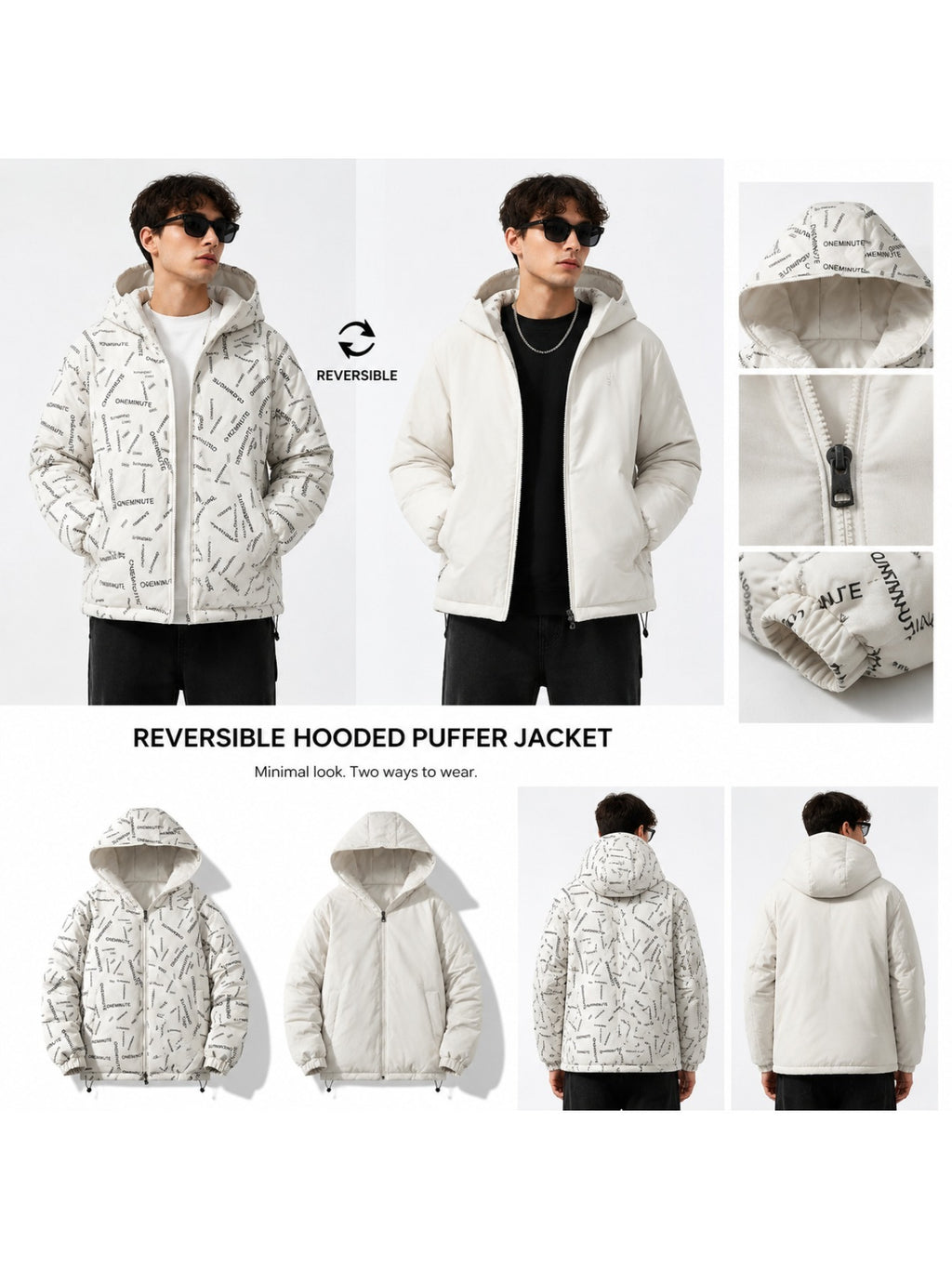 Veste matelassée pour homme, réversible, à capuche