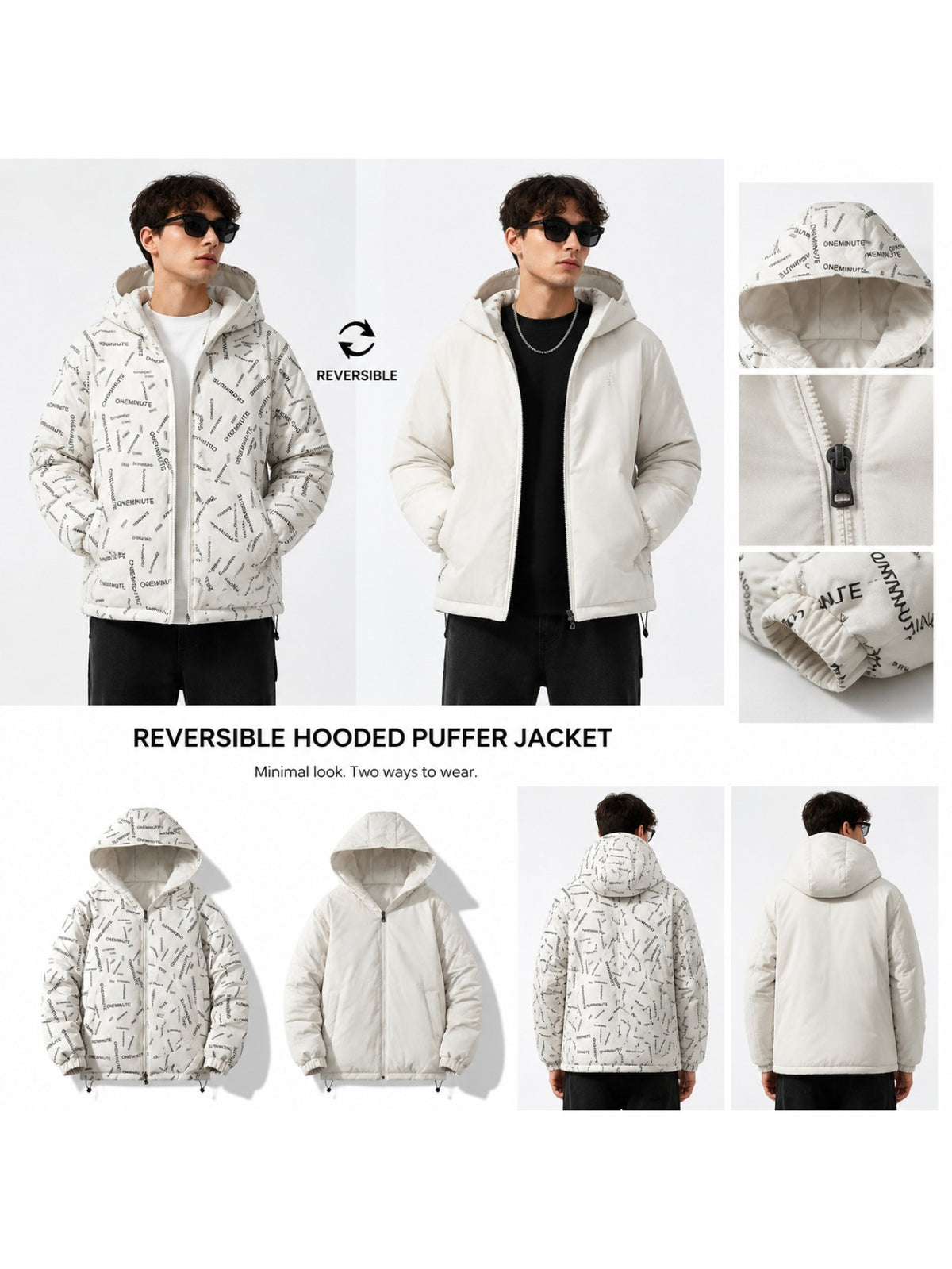 Veste matelassée pour homme, réversible, à capuche