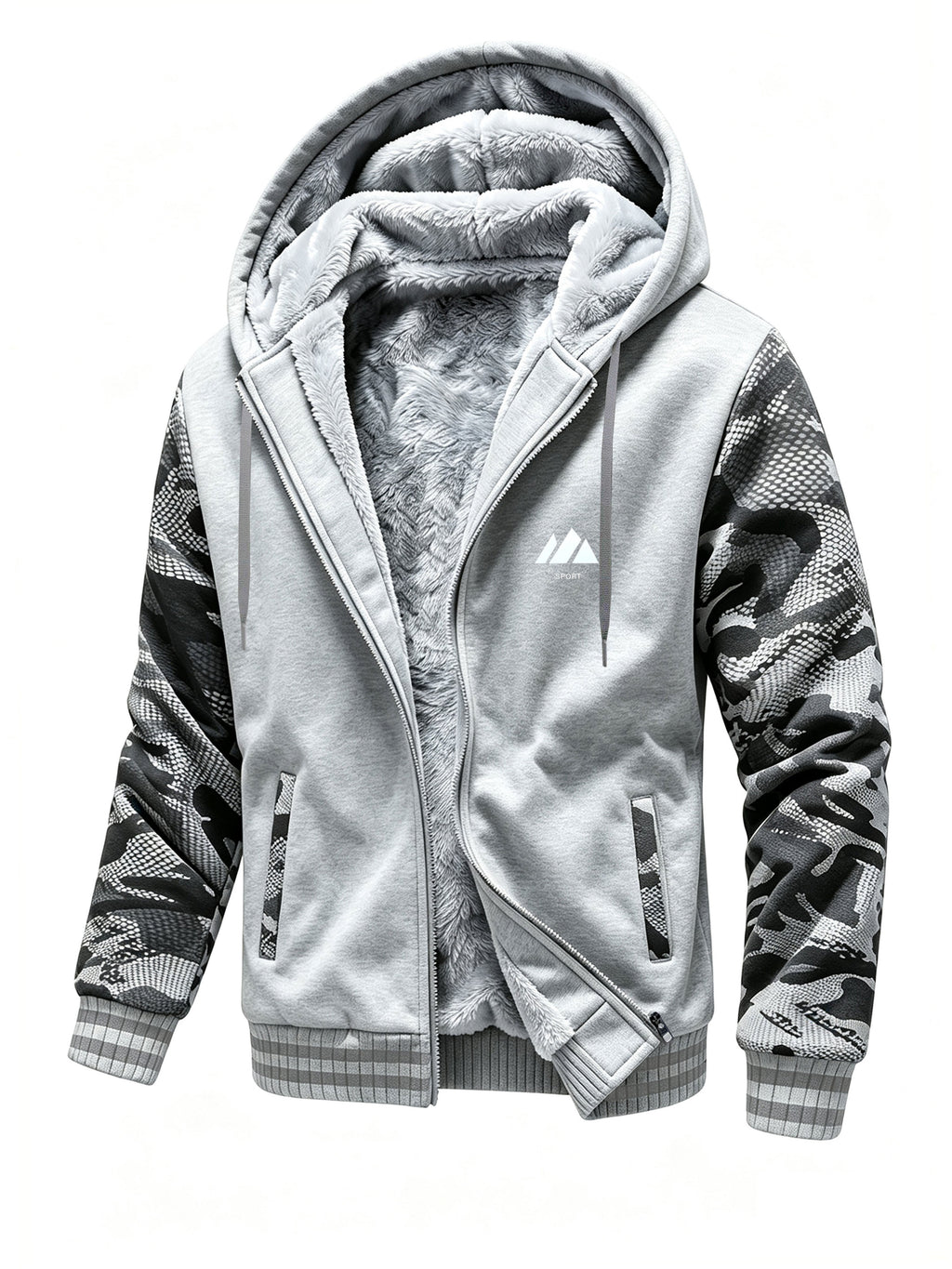 Veste en fausse fourrure long pour homme, polaire, à capuche