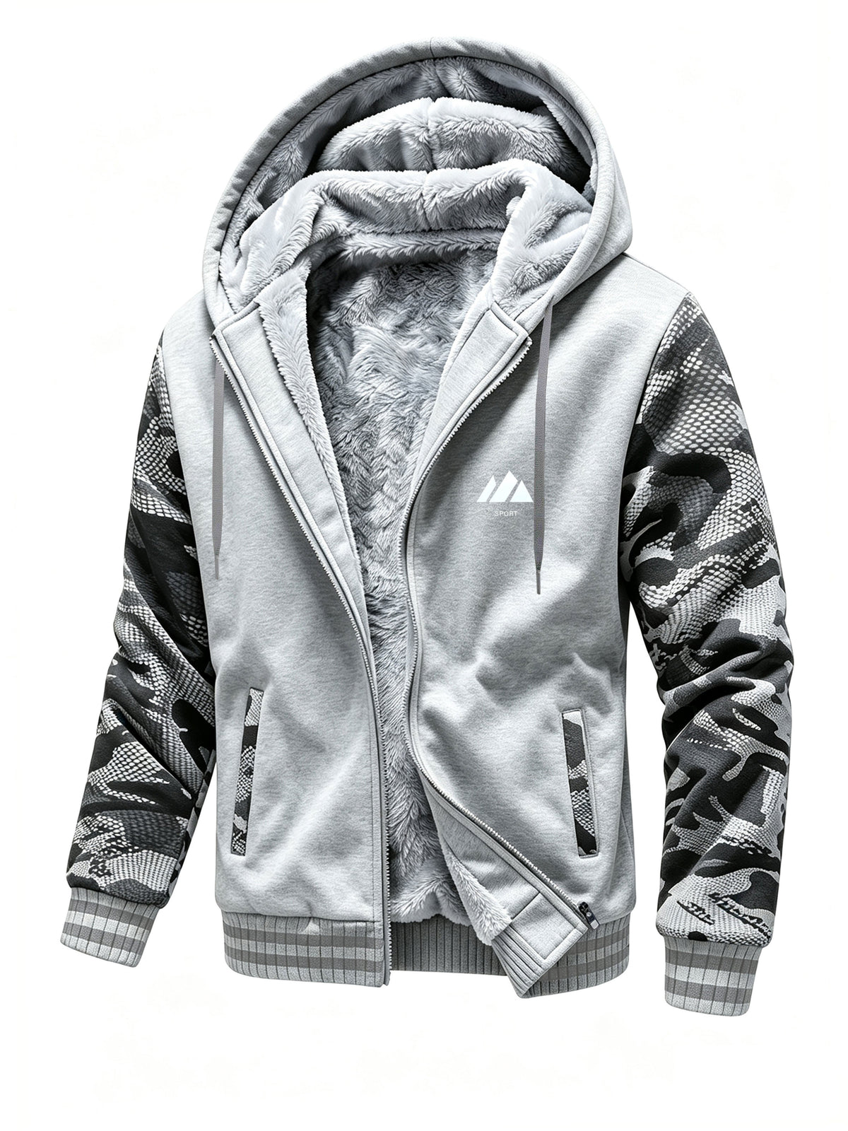Veste en fausse fourrure long pour homme, polaire, à capuche
