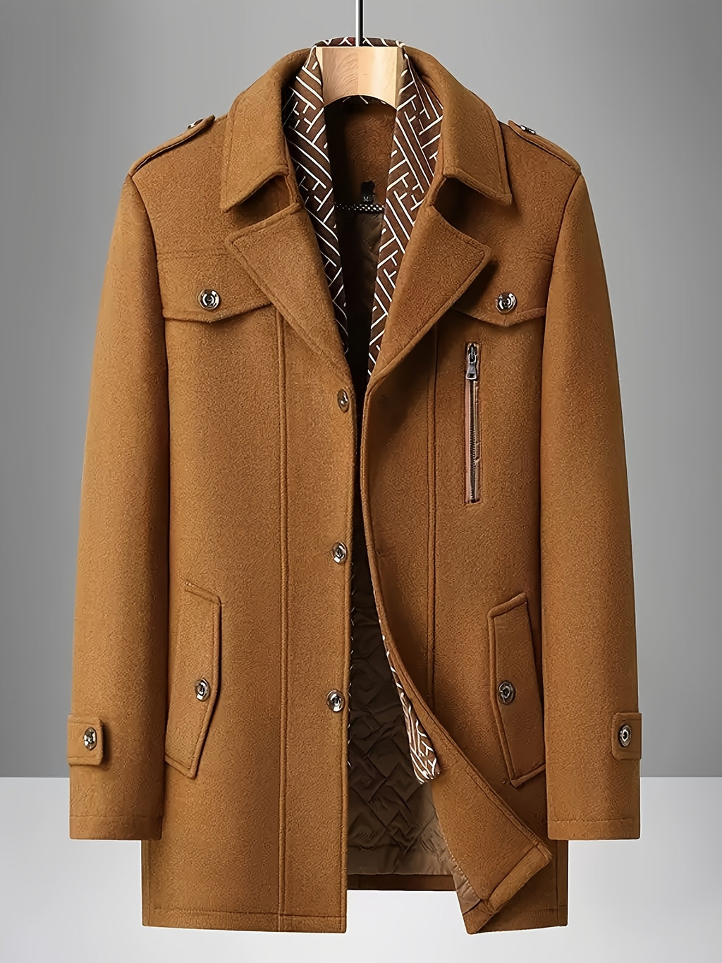 Manteau trench en tweed pour homme, 30 % laine, col écharpe détachable