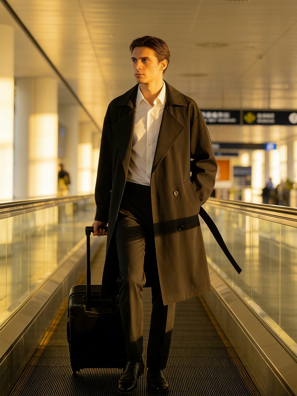 Trench mi-long pour homme, à revers, mi-long