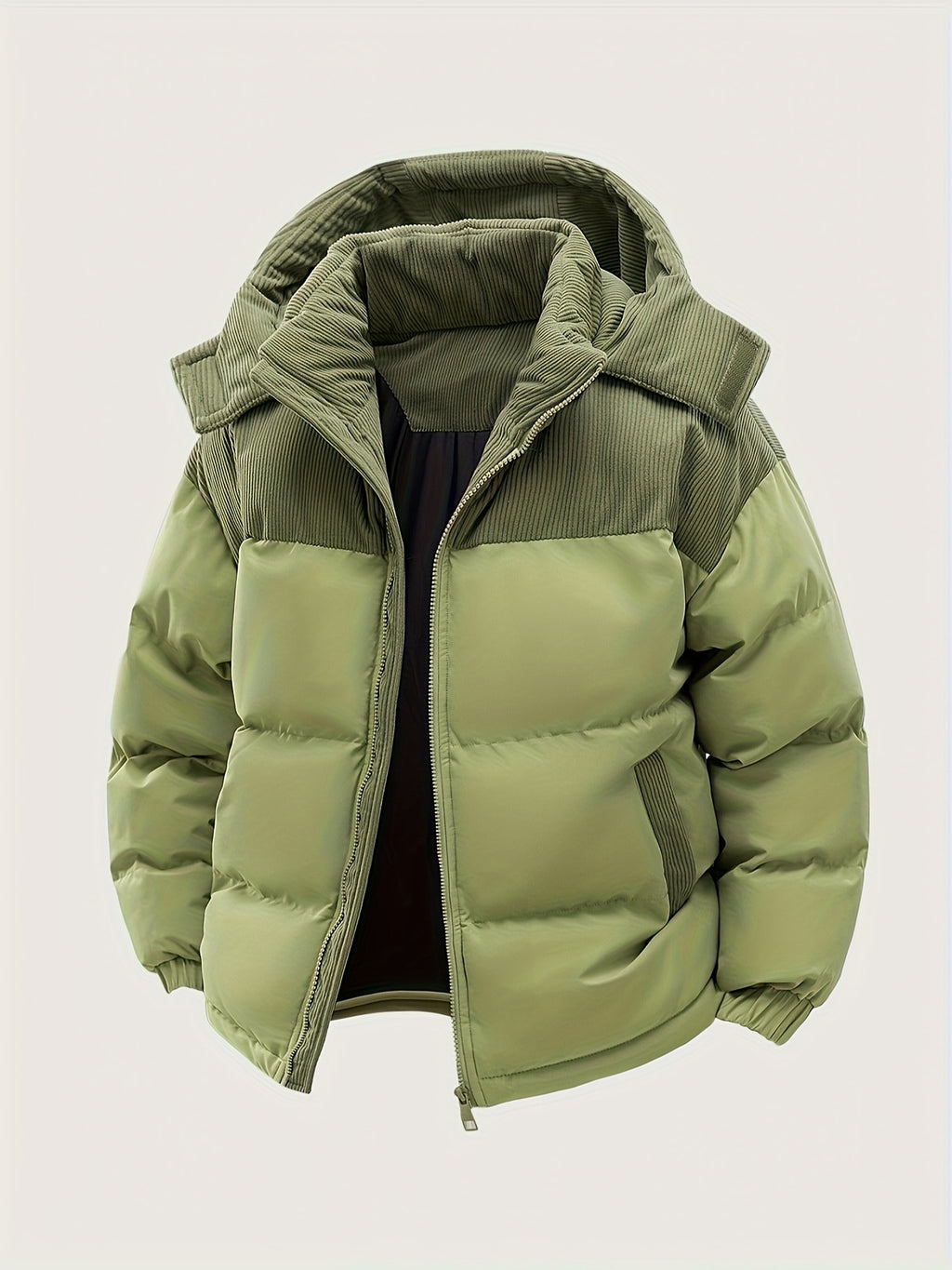 Manteau matelassé pour homme, capuche amovible, brun