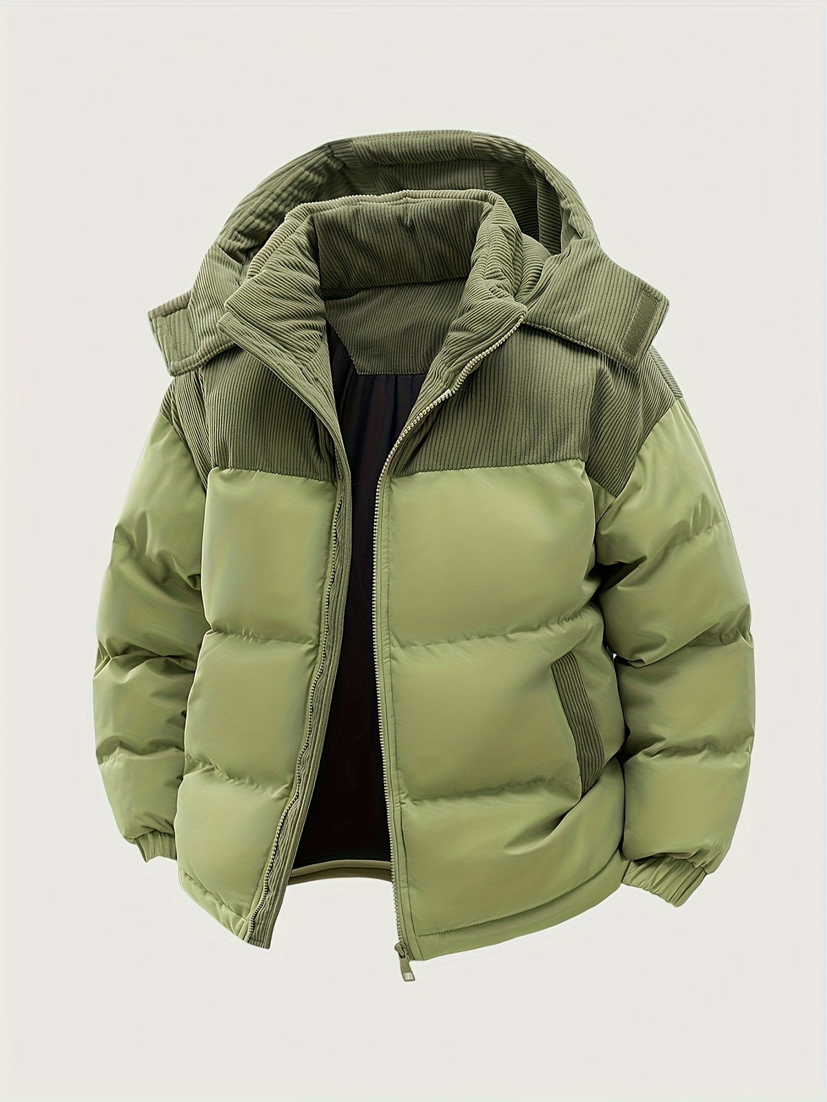 Manteau matelassé pour homme, capuche amovible, brun