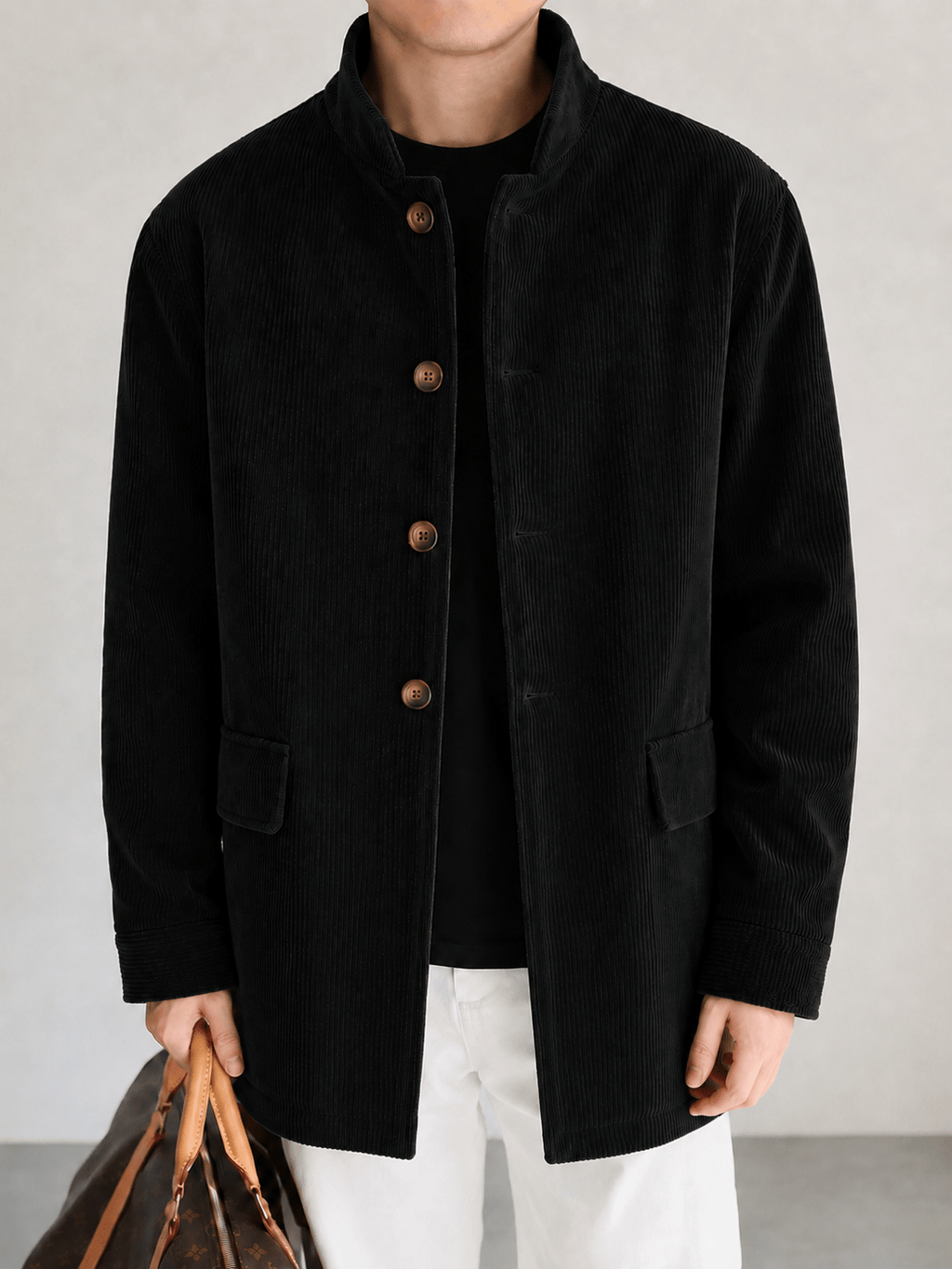Manteau pour homme, velours côtelé, à col montant