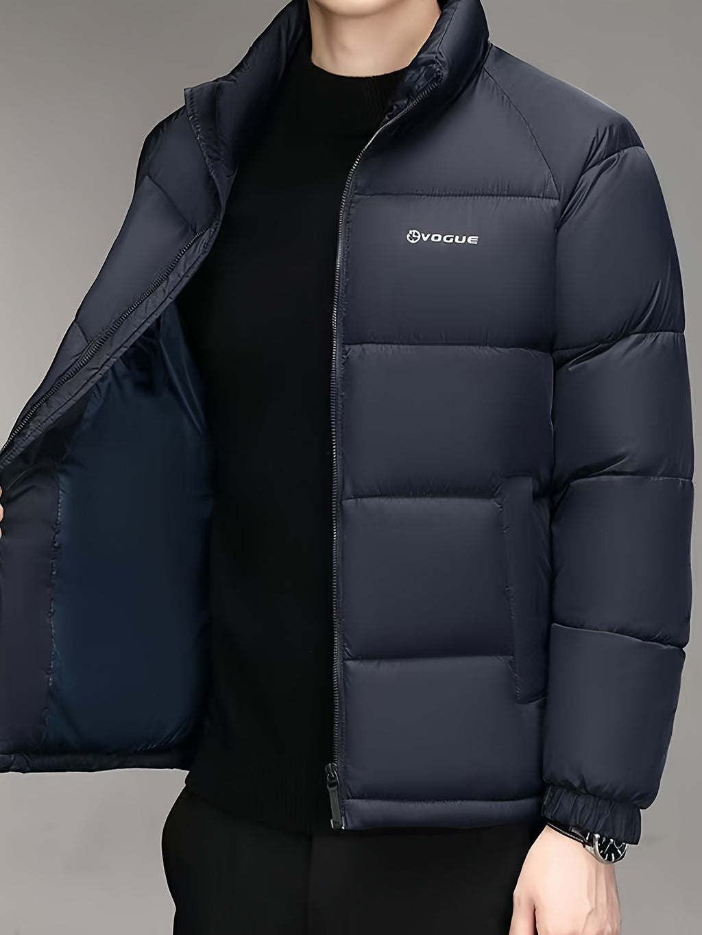 Manteau pour homme, à col montant, kaki