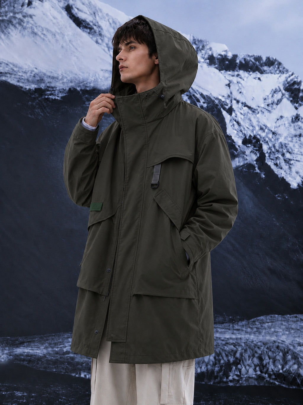 Veste pour homme, à capuche, vert fougère