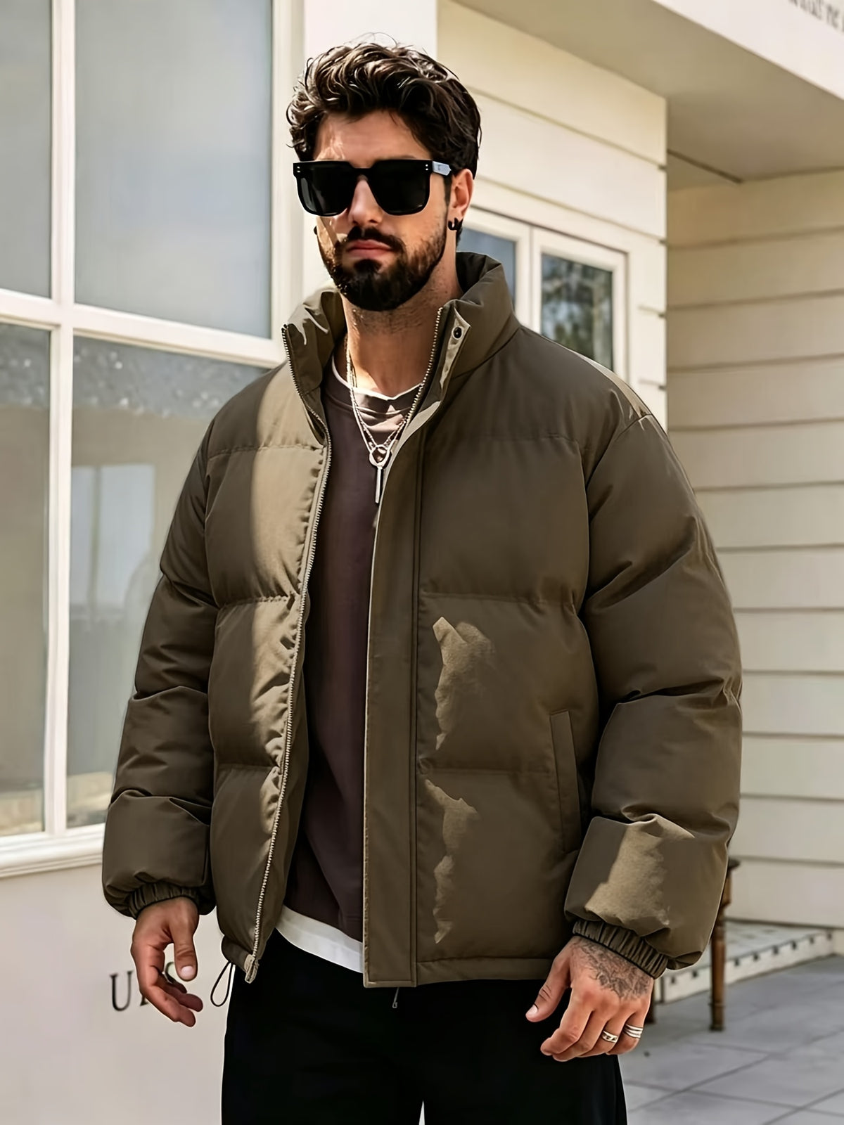Manteau matelassé pour homme, à col montant, bourgogne