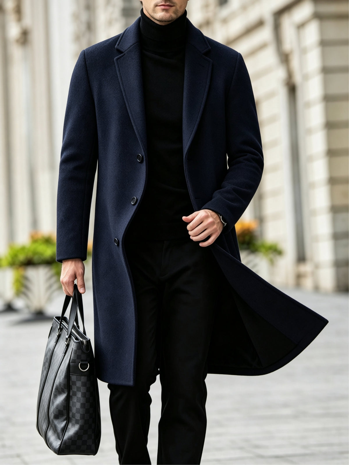 Trench pour homme, à revers, couleur marine