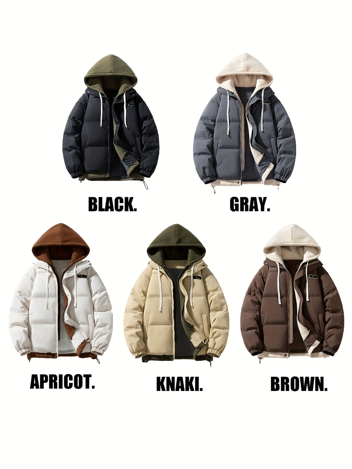 Manteau pour homme, à capuche, kaki foncé