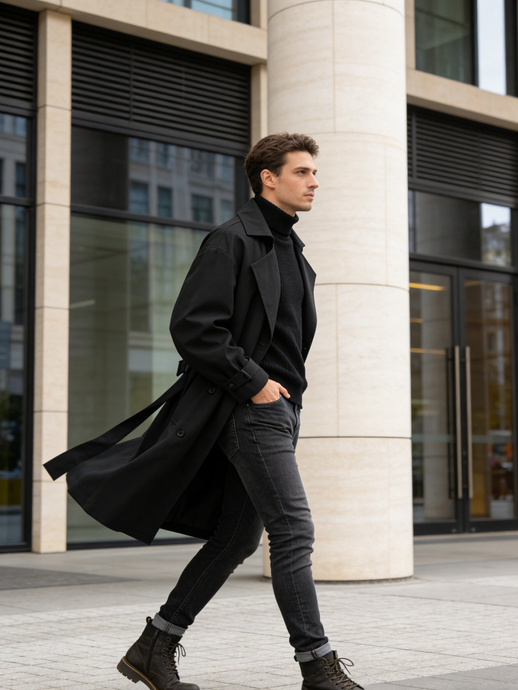 Trench mi-long pour homme, à revers, mi-long